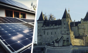 Le château de Saumur dans le Maine et Loire avec des panneaux solaires