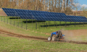 Terrain agricole avec des panneaux solaires photovoltaïques installés dessus